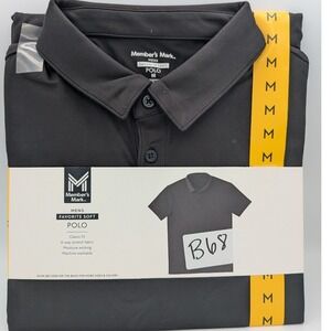 Members Mark Mens Favorite Soft Polo Shirt Black Classic Fit 4 Way Stretch M